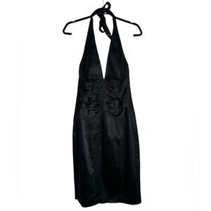 Caché Silk Black Corset Halter Dress vintage Y2K 100% silk size 8 v-neck
